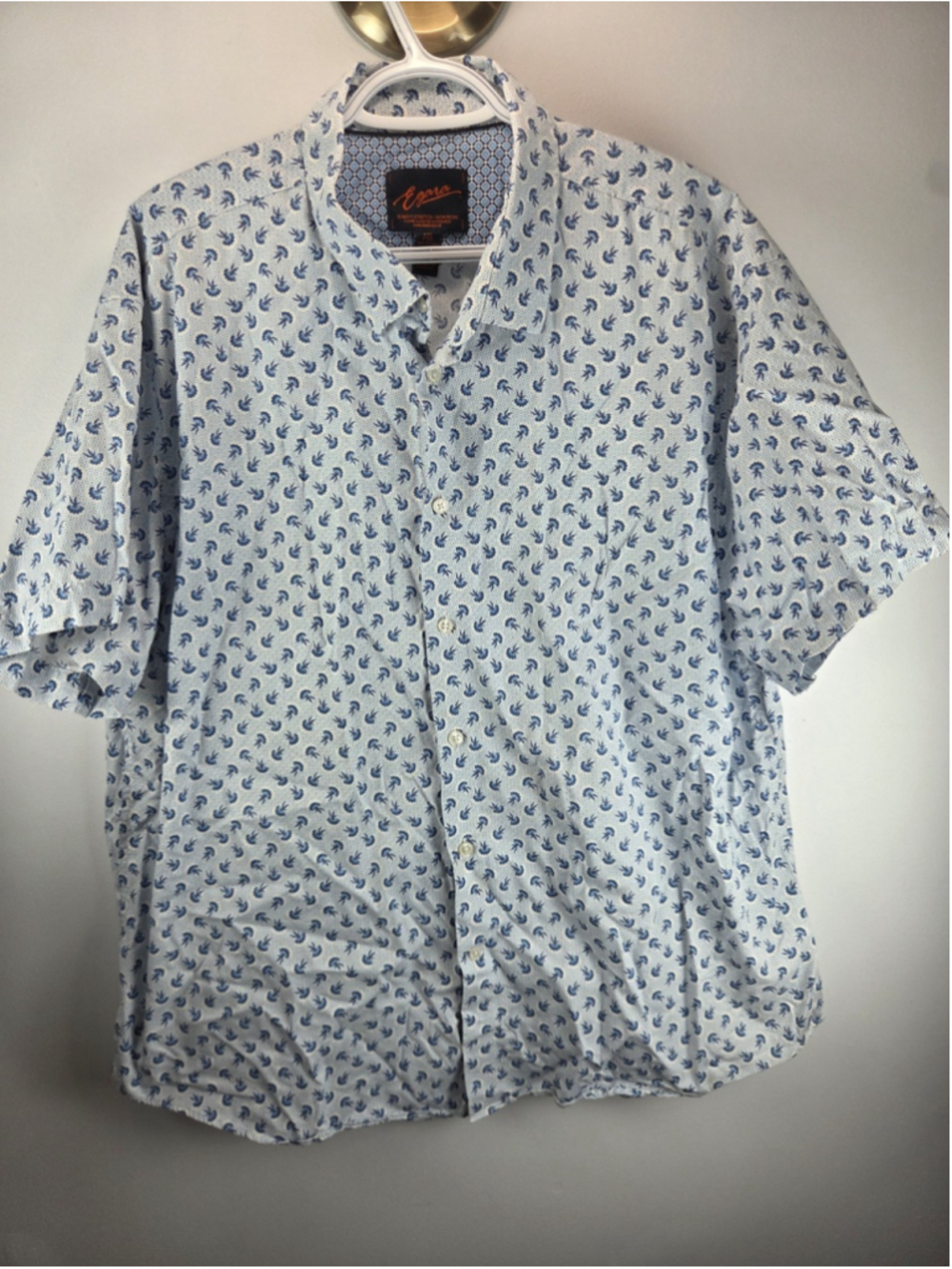 EGARA Slim Fit Stretch Men's Short Sleevs Shirt Non Iron Size XXL Blue